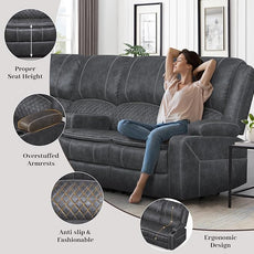 Manual Reclining Sectional Sofa Set, 6 Seats Soft Dutch Velvet Recliner Corner Sectional Couch, Family-Sized L-Shaped Recliner Couch with USB Charging, Thickened Padding, Sturdy Frame, Grey