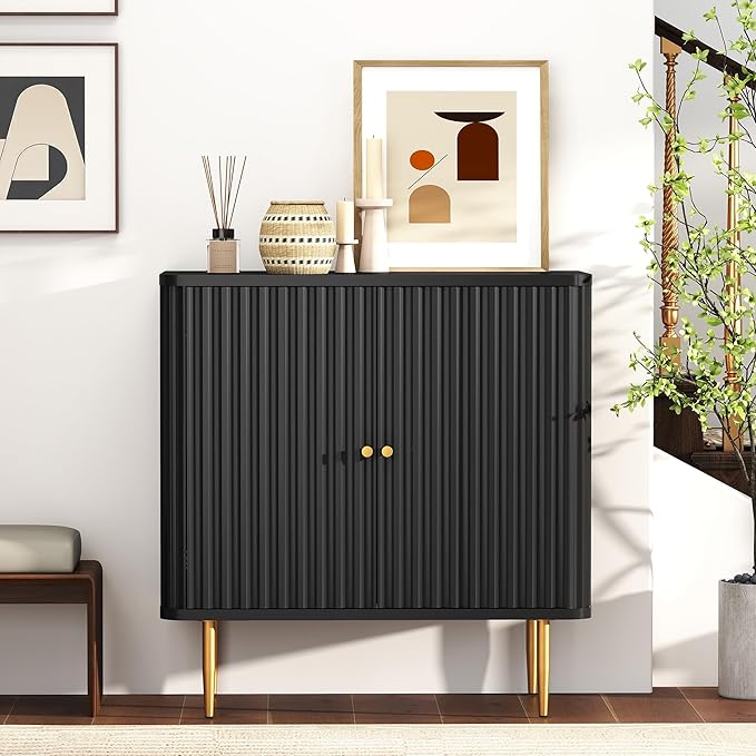 32" Sideboard Buffet Cabinet with Storage,Modern Accent Cabinet with 2 Door and Removable Shelves,Credenza Buffet Table for Living Room,Dinning Room,Entryway,Black
