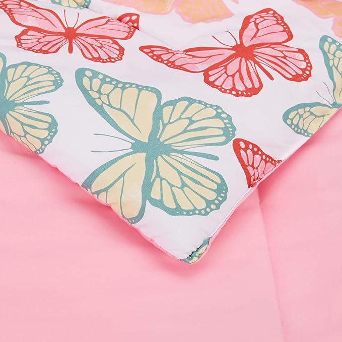 Amazon Basics Kid's Soft, Easy Care Microfiber Bed-in-a-Bag 5-Piece Bedding Set, Twin, Butterfly Friends