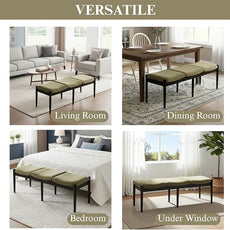 DUOMAY 55'' Modern Ottoman Bench, Chenille Upholstered Entryway Bench Bedroom Bench with Wood Legs, End of Bed Bench for Bedroom, Living Room, Corners, Kitchen, Green