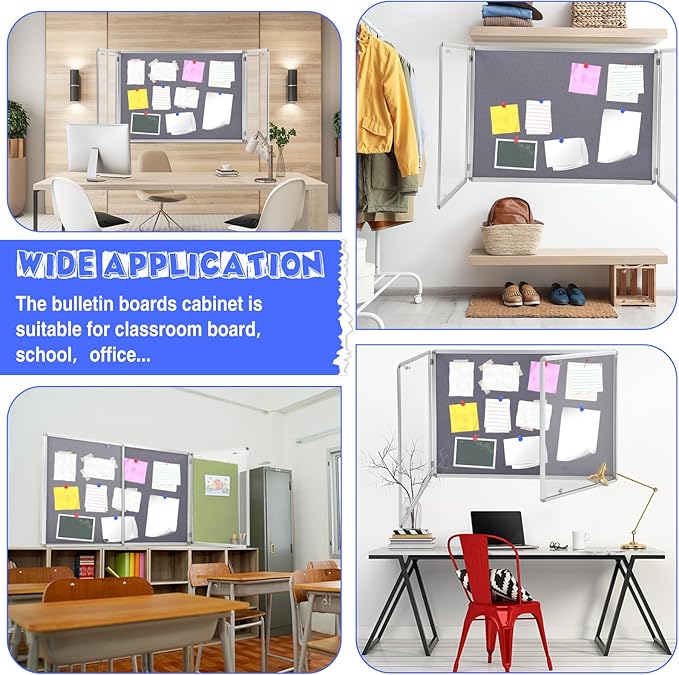 2 Pack Enclosed Bulletin Board 48"x36" Weather Resistant Lockable Enclosed Notice Cork Case Display Board Wall Mounted 2 Locking Door Aluminum Frame for Office School Commercial, 12xA4(Gray)