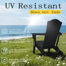 Adirondack Chair Set of 4, Folding All-Weather Outdoor HDPE Patio Chair with Cup Holder, Black