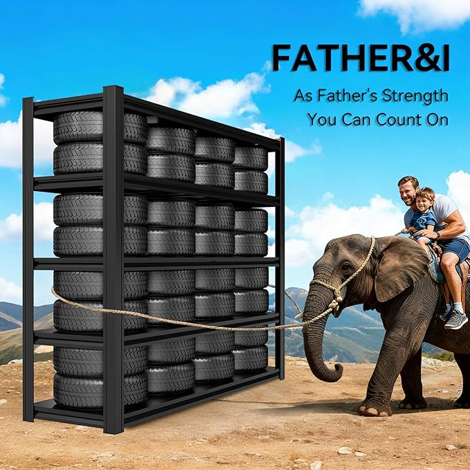 55.12" W Father&I 5-Shelf- Storage Rack Industrial Metal Adjustable Garage/Kitchen Shelves Heavy-Dudy Shelving Units Steel Organizer System for Basement/Shed, 84" H*55.12" W*24" D*, Black