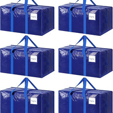 6 Pack Extra Heavy Duty Large Moving Bags with Strong Zipper & Comfortable Handles, Sturdy & Durable Clothes Storage Bags Totes Bins, Packing Moving Boxes for College Supplies, Blue