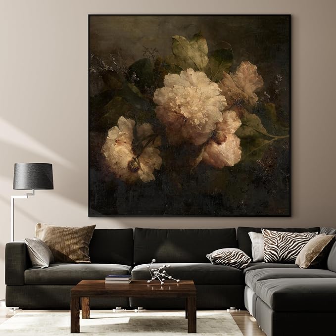 36"x36" Large Framed Wall Art - Vintage Floral Still Life (Frame Assembly Required)