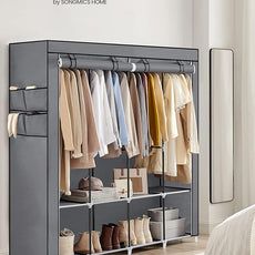 SONGMICS Portable Closet, Wardrobe Closet Organizer with Cover, 4 Hanging Rods and Shelves, 4 Side Pockets, 66.9 x 17.7 x 65.7 Inches, Large Capacity for Bedroom, Living Room, Gray URYG094G02