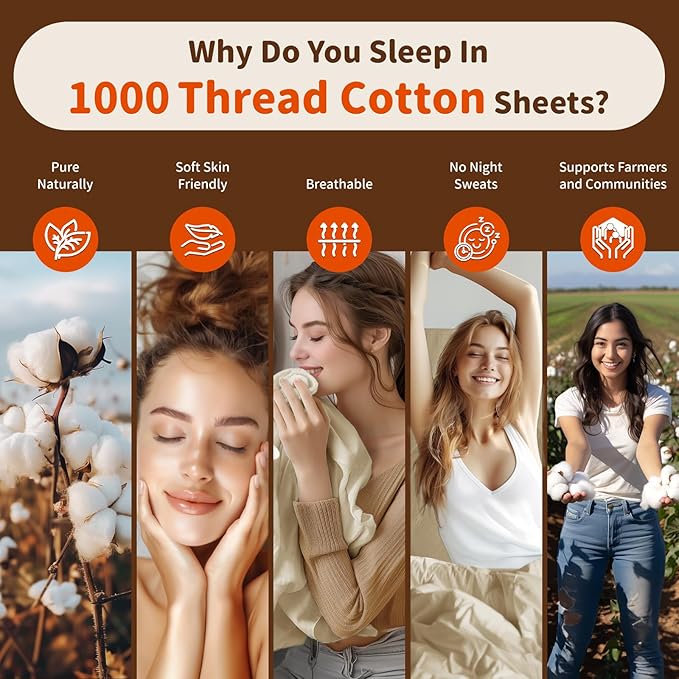 LBRO2M 1000 Thread Count 100% Egyptian Cotton Sheets Set Full Size, 4 Piece Sets Bed Sheet Deep Pocket Sheet Set 16" Soft Comfortable All Season (Full, Linen)