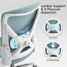 Office Home Ergonomic Desk Chair-Computer X-Shaped Chair Mesh PU Leather with Adjustable Lumbar Support-Executive Chair High Back Flip-Up Arms for Long Hours (Sky Blue-No Headrest)
