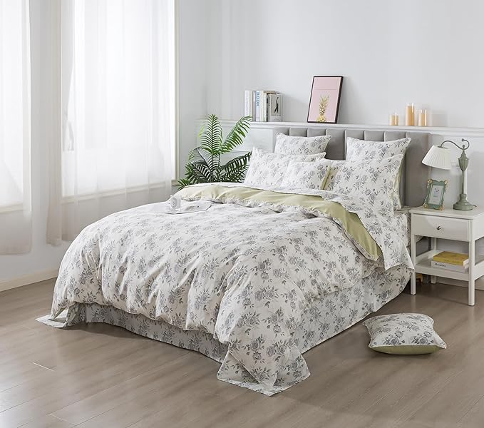 FADFAY Rose Duvet Cover Set Full Rustic Peony Floral Bedding Vintage Botanical Quilt Cover Set Shabby Farmhouse Bedding 100% Cotton Soft Comforter Cover with Hidden Zipper Closure 3Pcs, Full Size