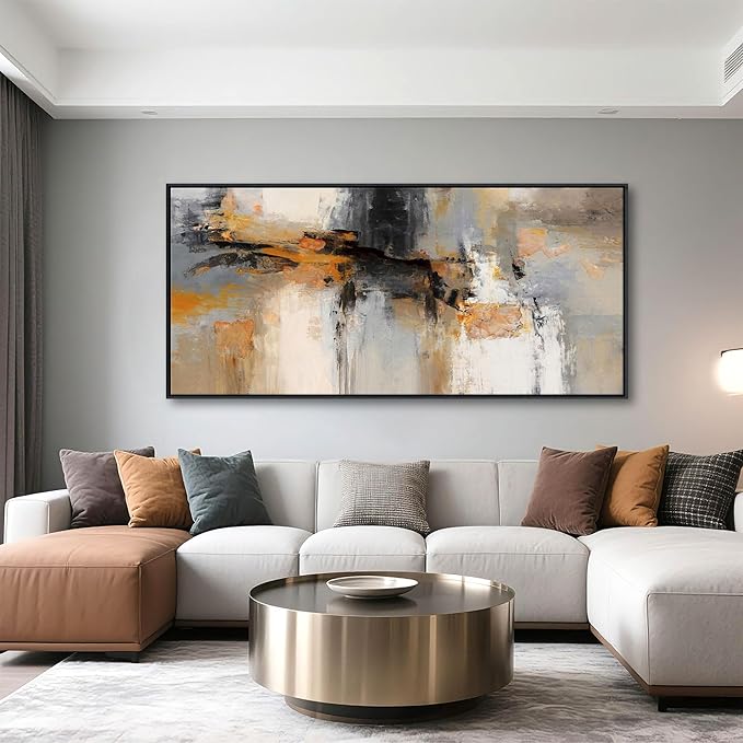 AJAZIKO Large Abstract Canvas Wall Art - Wall Art for Living Room and Bedroom, Modern Wall Decor in Orange and Gray Hues, Perfect Office Decorations for Work