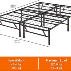 Amazon Basics Bed Frame with Storage, Foldable Metal Platform, Sturdy Steel, No Box Spring Needed, 14 inches High, Tool-Free Setup, Full Size, Black
