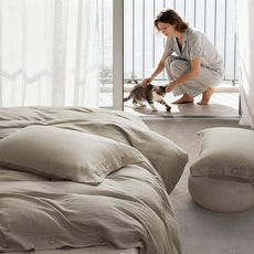 JELLYMONI Cotton Duvet Cover Queen Size - Taupe Comforter Cover with Button 100% Washed Cotton 3PCS Breathable Soft Solid Bedding Set Duvet Cover 90×90in & 2 Pillowcases (NO Comforter)