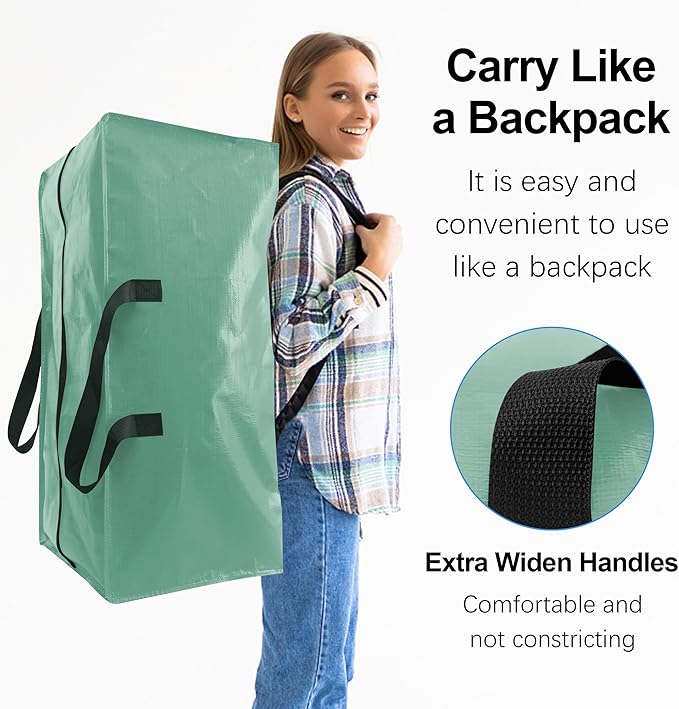 6 Pack Heavy Duty Large Moving Bags W/Backpack Straps - Strong Handles & Zippers, Storage Totes For Space Saving, Fold Flat, Alternative to Moving Box and Storage Bin, Teal