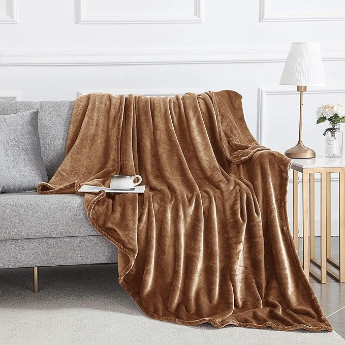 IR Imperial Rooms Fleece Blankets Queen Size 90x90 Inches- 8 Pack - Super Soft Fluffy Throw Blanket for Sofa and Bed - Warm and Cozy Lightweight 400 GSM Microfiber Bed Throws Blankets (Queen, Camel)