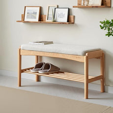 Solid Wood Shoe Bench Assembled, Shoe Rack Bench with Cushion for Entryway, Living Room, Bedroom, Hallway, 11.8