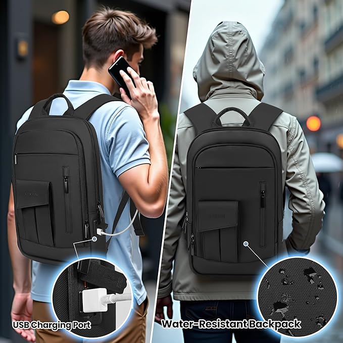 Business Backpack for Men Slim Lightweight Laptop Backpack Water Resistant Small Office Backpack for Commute Travel Daily Office Work with Small Bag (Black)