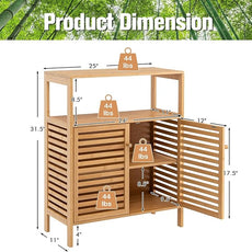 COSTWAY Bamboo Bathroom Cabinet, Freestanding Storage Cabinet Organizer with Louver Doors & Removable Shelf, Bathroom Floor Cabinet for Living Room, Kitchen, Entryway, Natural