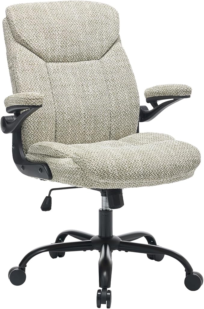 Cloth Office Chair Adjustable Desk Chair Mid Back Executive Comfortable Fabric Ergonomic Back Support Home Computer Chair with Padded Flip-up Armrest Swivel Wheels, Small Gaming Chair | LightGreen