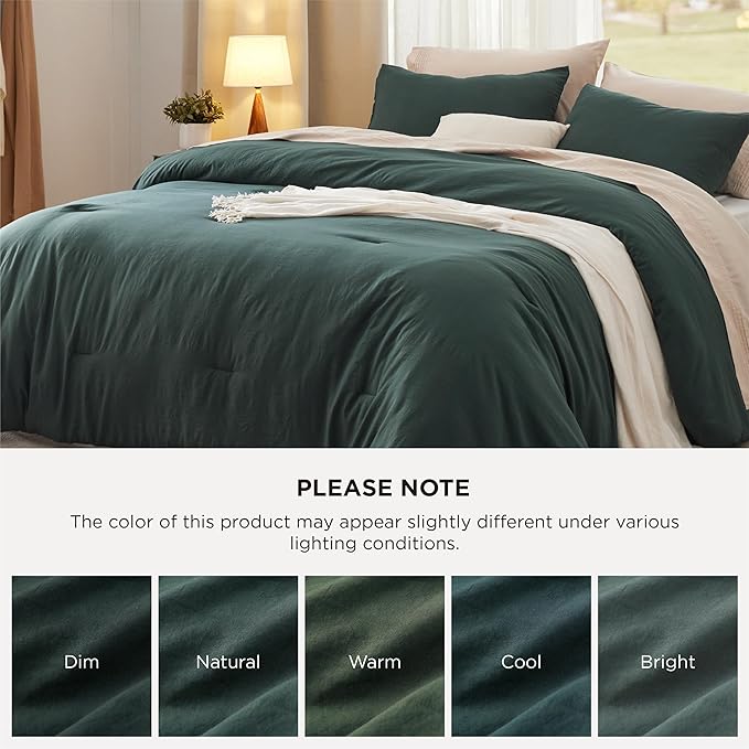 Bedsure Super King Plus Size Comforter Set, Forest Green Soft Prewashed Bedding for All Seasons, 3 Pieces GentleSoft™ Bed Set, 1 Lightweight Comforter (128"x120") and 2 Pillowcases (20"x36")