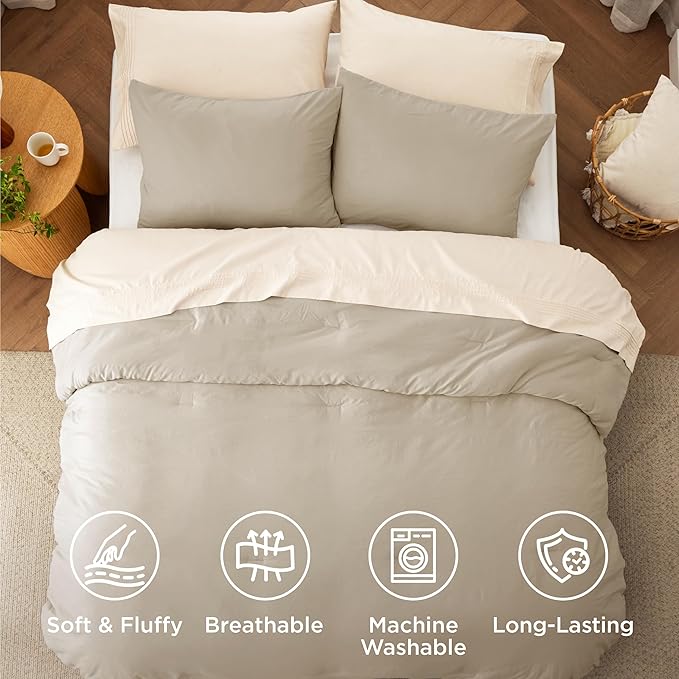Bedsure King Size Comforter Set, Sand Soft Prewashed Bedding for All Seasons, 3 Pieces GentleSoft™ Warm Down Alternative Bed Set, 1 Lightweight Comforter (104"x90") and 2 Pillowcases (20"x36")