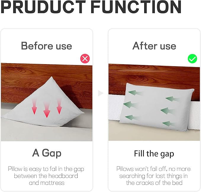 Bed Wedge Pillow for Headboard Gap Bed Mattress Gap Filler (0-8") Between Headboard/Wall and Mattress Grey Queen Size Foam Support Triangle Bloster Pillow Stoppers with 2 Pockets