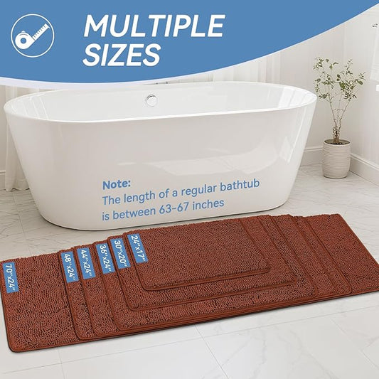 Bcoimo 24"×17" Absorbent Bath Mat, Non-Slip with Backing Chenille Bath Rug and Machine Washable Bathroom Mat Quick-Dry Design. Ideal for Bathroom and Tub Areas