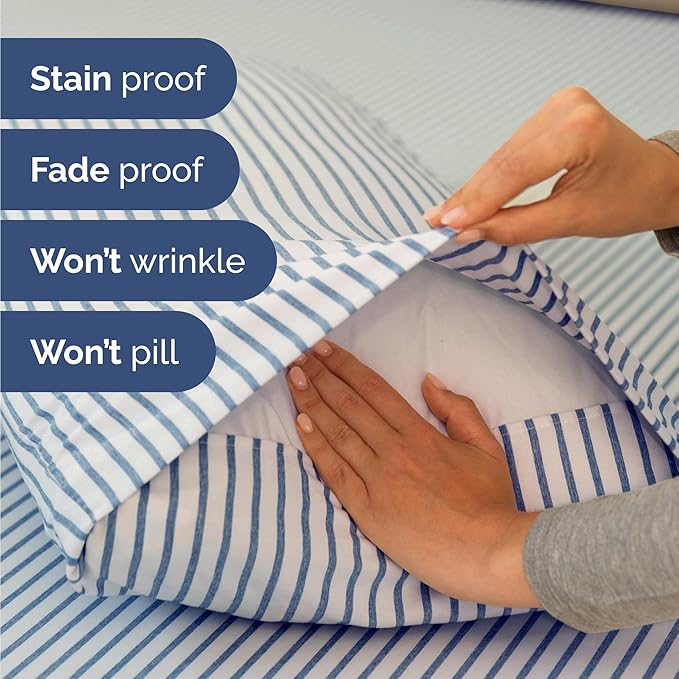 Twin 4 Piece Sheet Set - Cooling & Breathable Bed Sheets - Hotel Luxury Bed Sheets for Women, Men, Kids & Teens - Bedding w/Deep Pockets & Easy Fit - Soft & Wrinkle Free - Twin Blue Stripes Sheets
