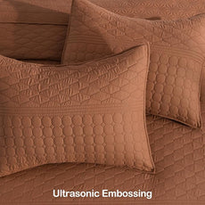 HORIMOTE HOME Burnt Orange Queen Size Quilt Set - Soft Microfiber Bedspread with 2 Shams, Lightweight & All-Season Geometric Coverlet for Cozy Bedding