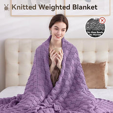 Knitted Weighted Blanket Adult, No Beads Heavy Blanket 60” x 80'' 15lbs, Breathable Chunky Knit Blanket, Cooling Weighted Blanket for Hot Sleepers, Christmas Home Decor (Lilac)