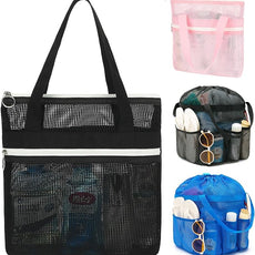 Mesh Shower Caddy Portable with Zipper & 2 Pockets - Quick Dry Shower Caddy Hanging for Travel Gym Camp Beach - Organizer Bag Bathroom Essentials for College Dorm