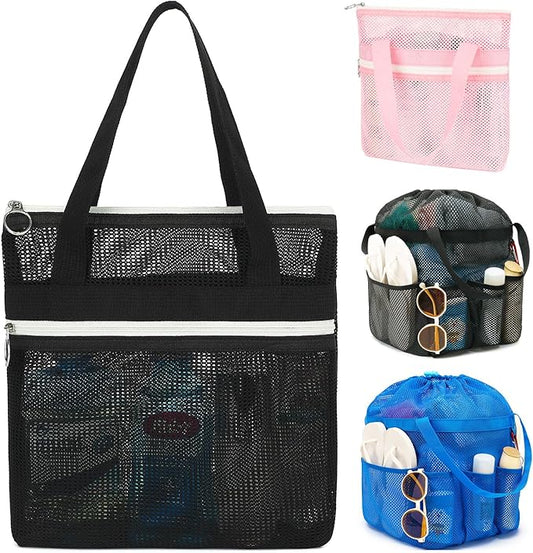 Mesh Shower Caddy Portable with Zipper & 2 Pockets - Quick Dry Shower Caddy Hanging for Travel Gym Camp Beach - Organizer Bag Bathroom Essentials for College Dorm