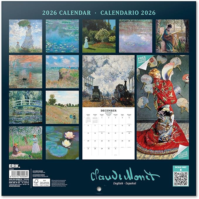 Monet Wall Calendar 2026 12" x 12" FSC® Plastic Free - Starts Week On Sunday | Family Planner Art Calendar 2026