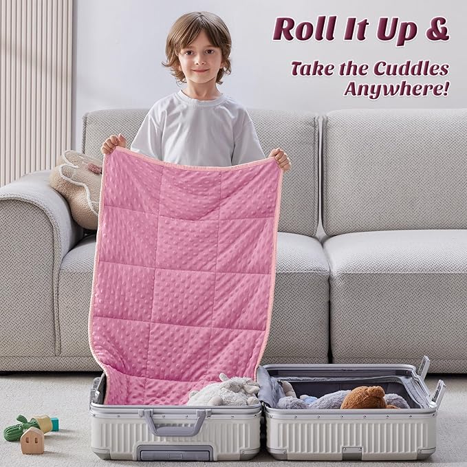 anfie Weighted Blanket Kids(30"x40" 2lbs) Weighted Blanket Cooling Blanket for Sleeping,Throw Size Breathable Blanket with Premium Glass Bead(Pink)