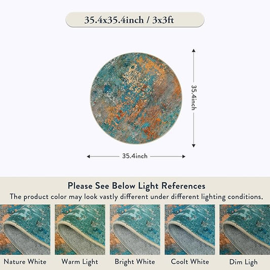 Lahome Modern Abstract Round Rug 3Ft - Colorful 3x3 Circle Rug Non Slip Kitchen Rugs Washable Front Door Mat, Contemporary Indoor Throw Small Carpet for Bedroom Entryway Foyer Sink