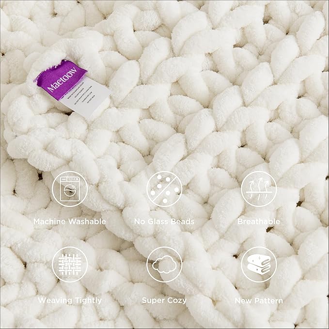 Maetoow Handmade 15 lb Soft Knitted Weighted Blanket, 48x 72 in Breathable Chunky Knit Gravity Blanket Throw, Home Decor for Sofa Couch Bed, Cream