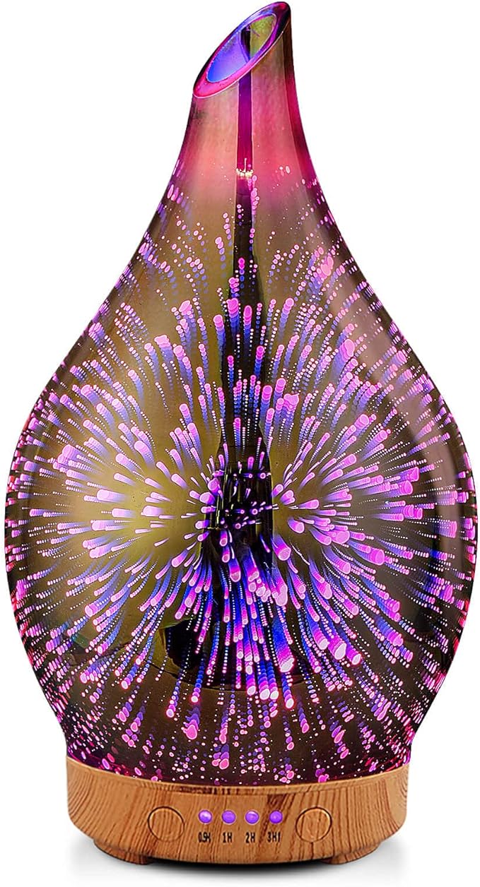 Porseme Essential Oil Diffuser 3D Firework Glass Aromatherapy Ultrasonic Humidifier Rose Gold,Auto Shut-Off,Timer Setting,BPA Free,Aroma Decoration for Home,Office,Gym,Spa,Premium Gift 100ML