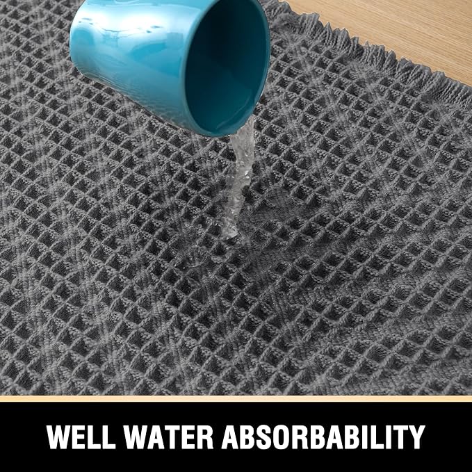 H.VERSAILTEX Waffle Bath Mat Super Absorbent Boho Bath Mat Non Slip Bath Rugs for Bathroom Floor Machine Washable Dry Fast Bathroom Rugs with Tassels (47 x 17 Plus 17 x 24 Inches, Gray)