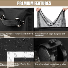 DOKEHOM 29-Inches Enlarged Slim Laundry Basket with Removable Wash Bag on Wheels, Collapsible Rolling Laundry Hamper, Foldable Narrow Corner Clothes Storage Bins (Black)