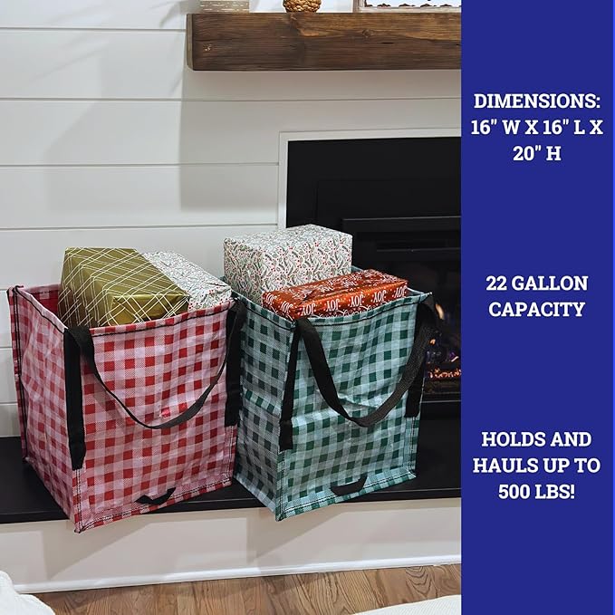 DURASACK Heavy Duty Storage Tote Bag with Zipper Top 22-Gallon Rugged Woven Polypropylene Moving Bag, Reusable Self-Standing Design, Holds up to 500 Pounds, Holiday 2-Pack
