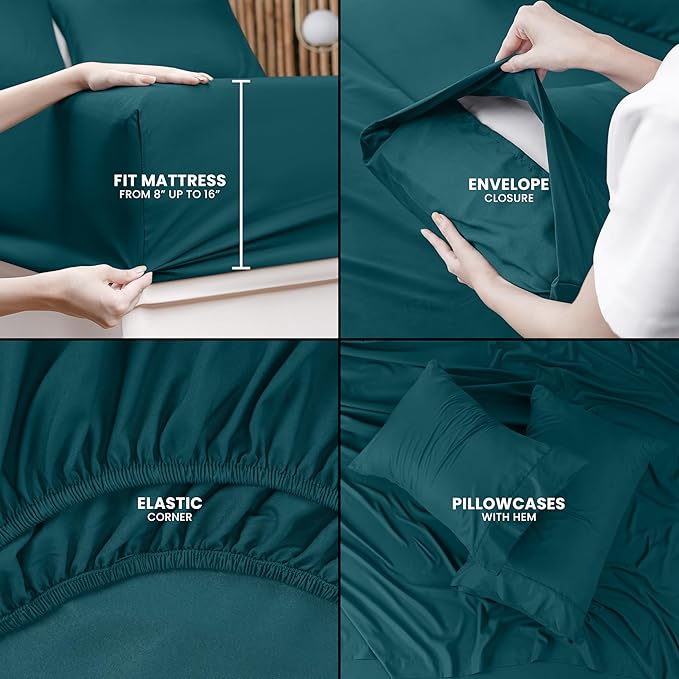 Utopia Bedding King Bed Sheets Set - 4 Piece Bedding - Brushed Microfiber - Shrinkage and Fade Resistant - Easy Care (Teal Green)