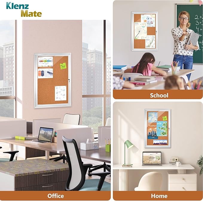 Outdoor 24"x36" Enclosed Cork Bulletin Board Tamper-Proof Dispaly Case,Brown Fabric&Aluminium Frame,Shatter Resistant Lockable Bulletin Board with Clear Acrylic Door for School,Office,Mall,Community