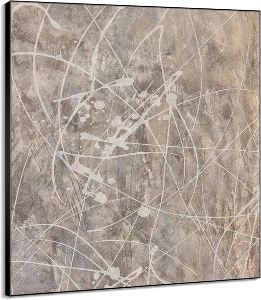 36"x36" Large Framed Wall Art - Splatter Beige and Gray Graffiti Style (Frame Assembly Required)