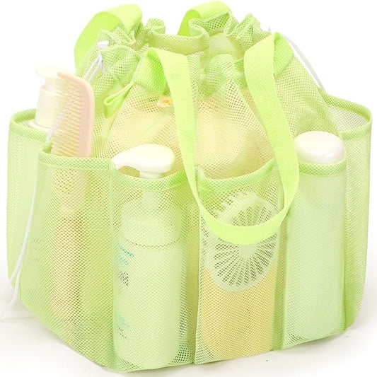 Mesh Shower Caddy Portable with Drawstring, Dorm Room Essentials for College Students Girls & Boys, Large Shower Bag for Camping,Swimming,Gym,Travel,Bathroom - Green