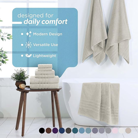 Martex 6-Piece Towel Set – Ultimate Performance – 100% Cotton – 2 Bath Towels – 2 Hand Towels – 2 Wash Cloths – Versatile – Low-Linting – Supersoft & Absorbent Bathroom Set – Easy Care – New Sand