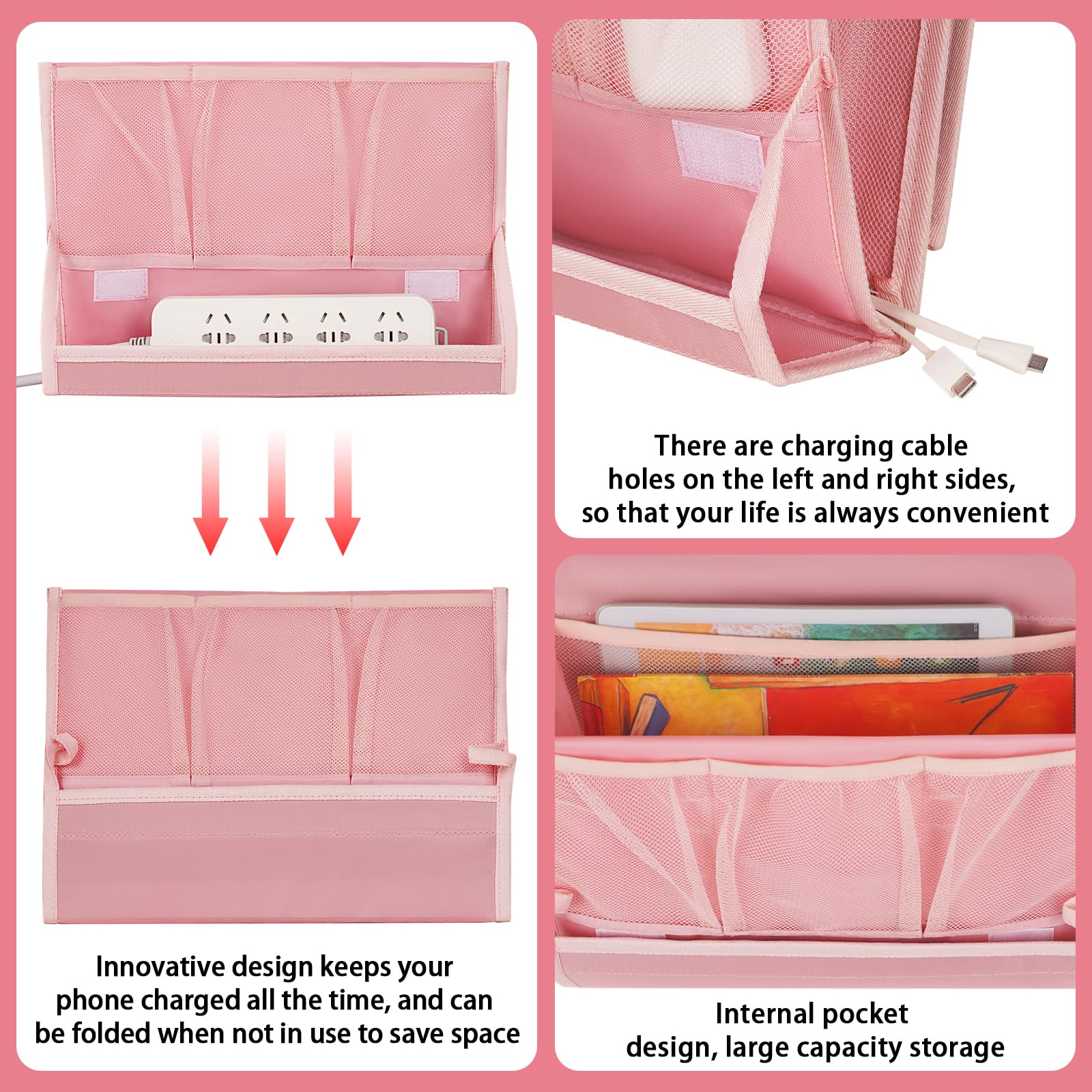 Bedside Caddy Bedside Storage Organizer Bedside Organizer with Power Strip Holder and 2 Adjustable Straps for Home Bunk Bed College Dorm Sofa (White) Dormly