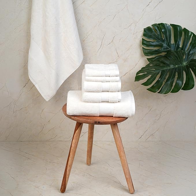 Farm to Home 100% Organic Bath Towel Set of 6 – GOTS & Oeko-TEX Certified Organic Cotton, Soft, Ultra Absorbent, Quick Dry - Includes 2 Bath Towels, 2 Hand Towels, 2 Washcloths - Pearl