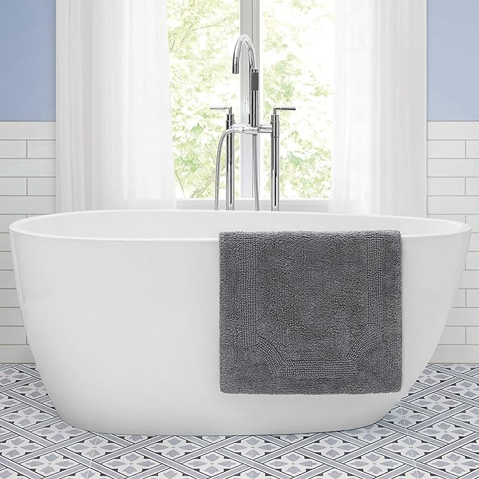 Laura Ashley - Reversible Cotton Bath Mat, Premium Bathroom Décor, Machine Washable Bathroom Rug, Highly Absorbent, 21"x34", Charcoal