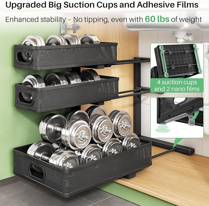 Kitstorack Under Sink Organizer, 2-Pack 3-Tier Height Adjustable Thickened Metal Pull out Cabinet Organizer Shelf, Slide out Storage Drawer Rack for Bathroom Kitchen Pantry Home Laundry Organization