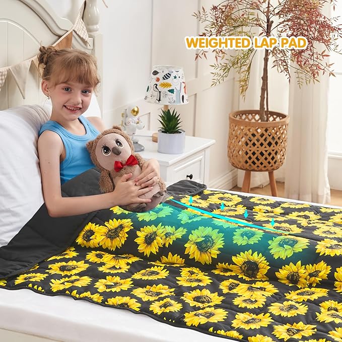 yescool Weighted Blanket 10 Pounds Twin Cooling Weighted Lap Blanket, Sunflower Heavy Blanket for Sleeping, Weighted Throw Blanket Gift for 80-110lbs, 48"x72"