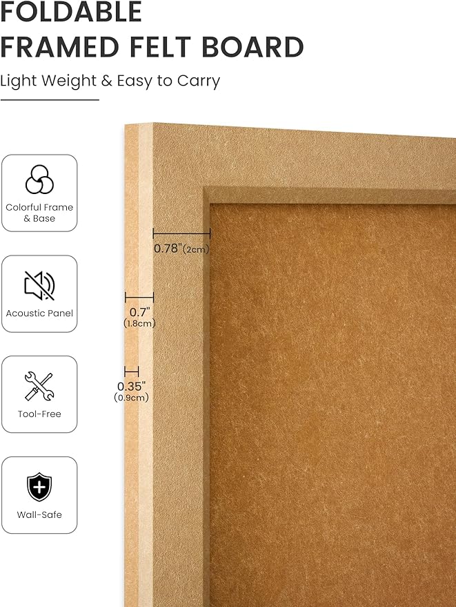 Felt Cork Board Alternative, Felt Bulletin Board 16" x 12" Mustard Yellow Frame with 8 Adhesive Tabs, Pin Board for Home Office, Classroom, Entryway, Kitchen Wall Decor—Sunset Yellow